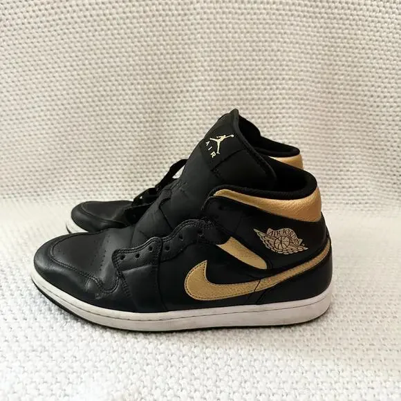 Air Jordan 1 Nike Mid Black Metallic Gold Retro Sneaker Missing Laces DQ8426-071